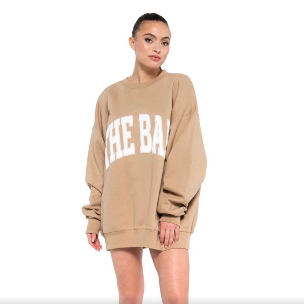 The Bar Varsity Crewneck Sweatshirt in Beige with White Logo